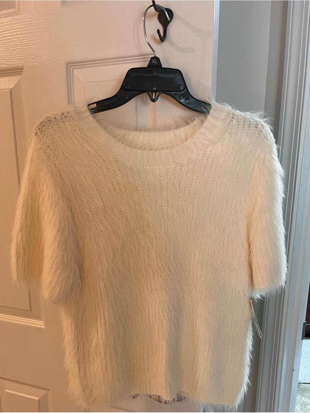 Velvet Brand Cream Fuzzy Short-Sleeve Sweater